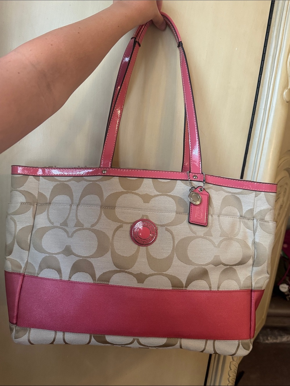 Coach Tote+wallet with pink trim